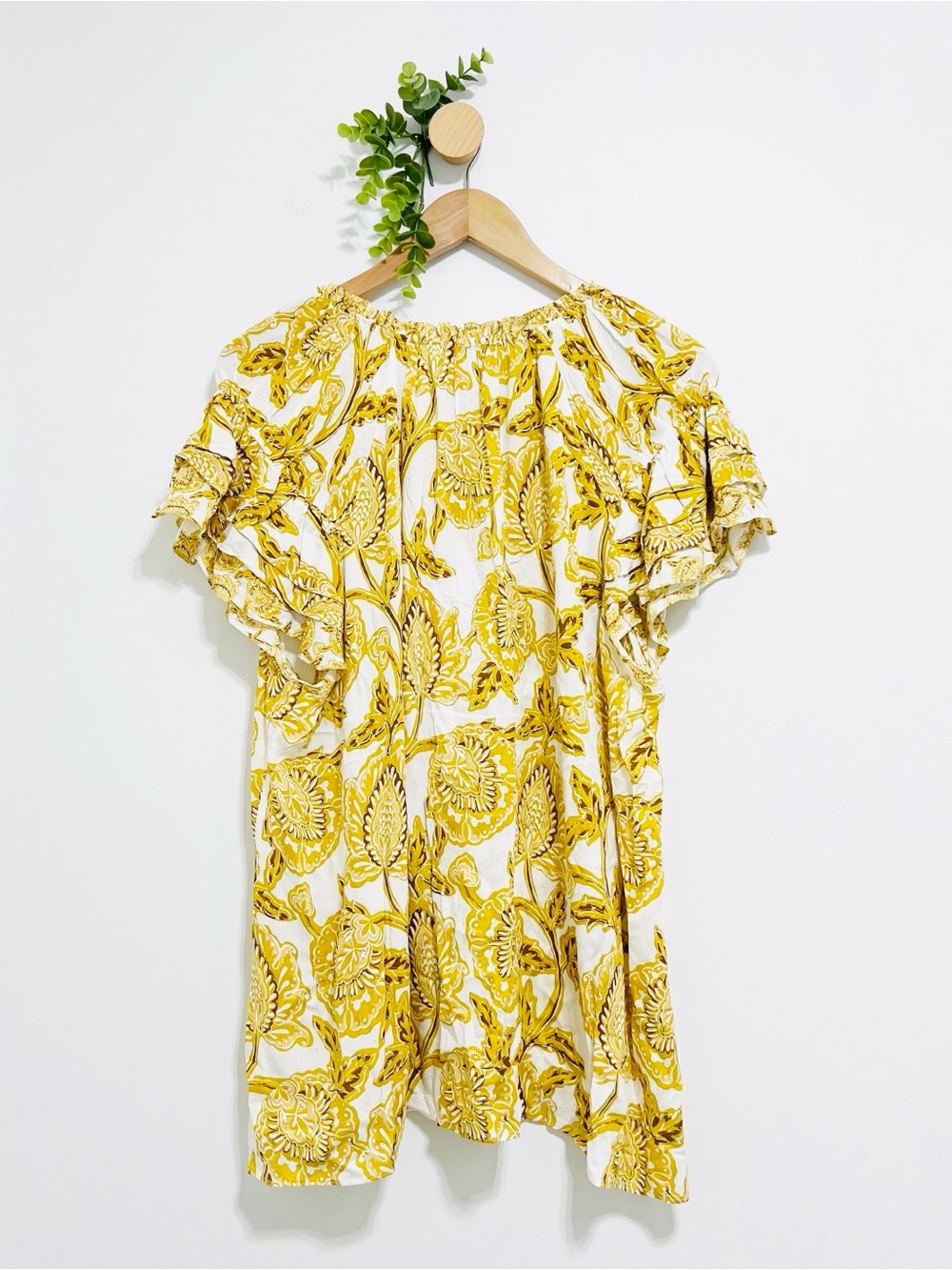 Rose & Olive NWT 100% Rayon Mustard Yellow Floral Boho Blouse Plus Size - Picture 7 of 8